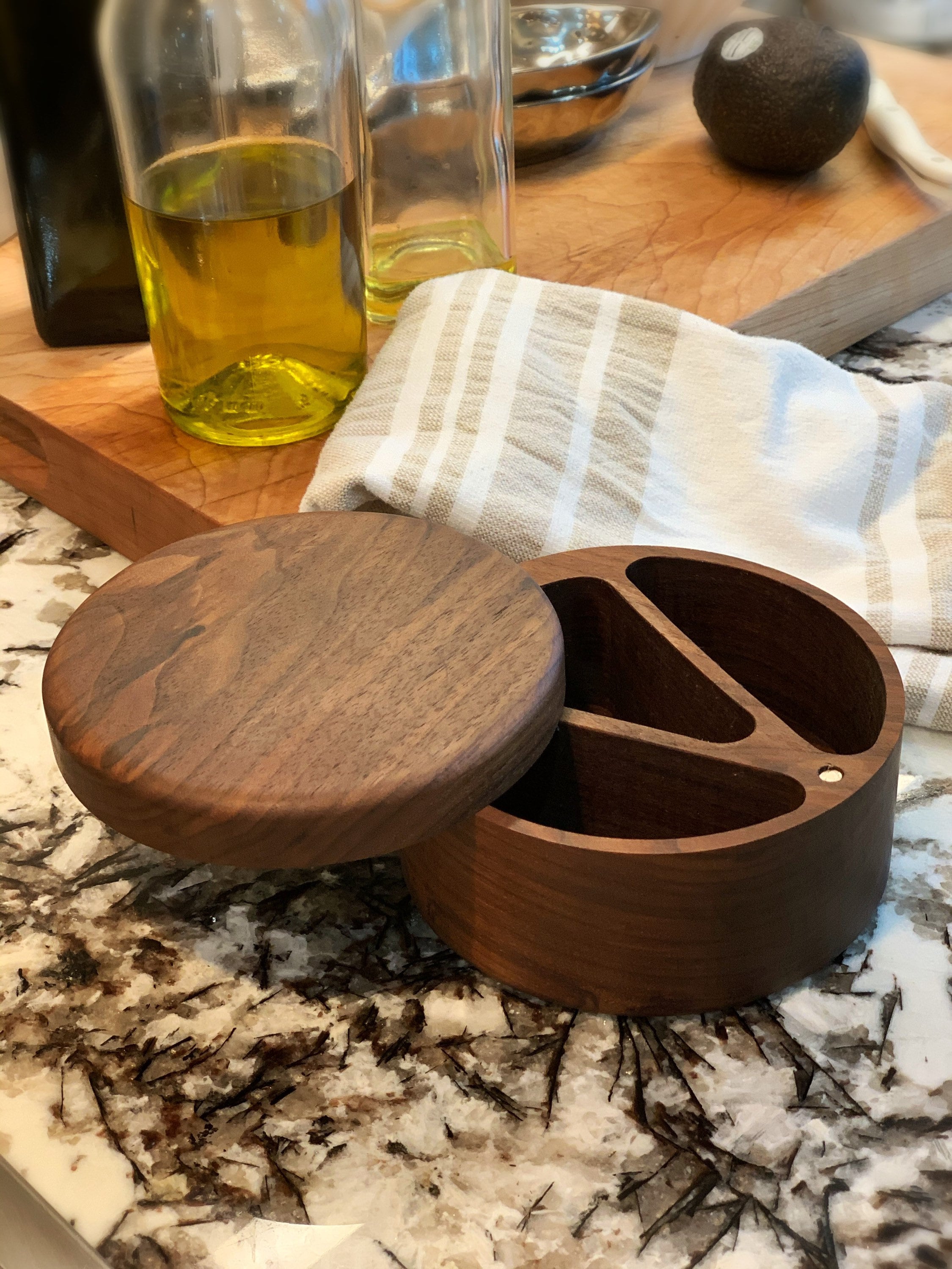 Wooden Salt and Pepper Box with Three Dividers — Spice Cellar, Rustic Kitchen Gift
