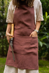 Linen Apron, Pinafore With Pockets, Washed Linen Unisex Kitchen, Garden Apron, Kitchen Cafe Apron, Gift For Men, Boyfriend