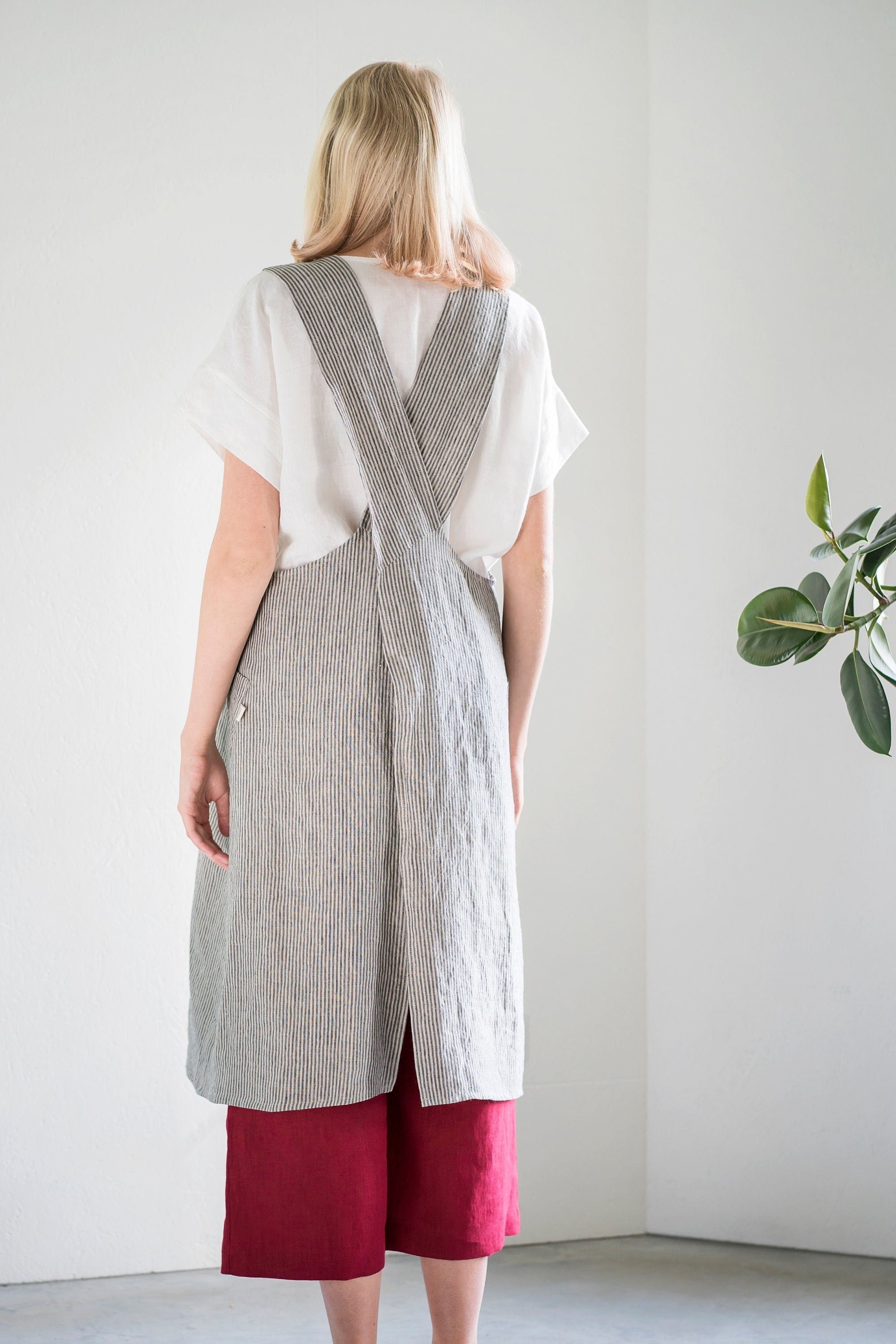 Soft Linen Apron / Washed Linen Apron / Square Cross Apron / Japanese Style Apron / Garden Apron