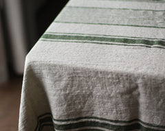 Heavyweight Striped Washed Linen Tablecloth - Blue, Green, Red Stripes