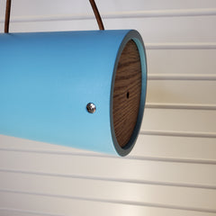 Modern Aqua Round Tube Birdhouse with Solid Oak