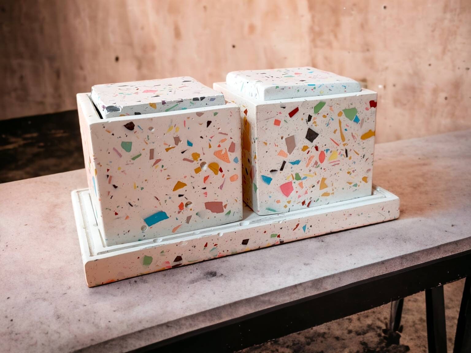 Terrazzo Lidded Jar with Tray Set: Decorative Kitchen Storage