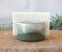 Ceramic Sponge Holder: Blended Green Glazes, Kitchen Organization