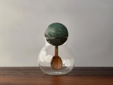 Decorative Spherical Glass Container with Stone Lid and Acacia Wood Spoon