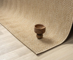Beige Herringbone Flatweave Sisal Rug for Indoor and Outdoor Use