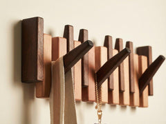 Walnut & Beech Wood Magnetic Piano Coat Rack – Space Saving Wall Hook Organizer for Coats, Hats, Towels