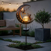 Cat Moon Solar Garden Stake Light, Metal Yard Decor, Solar Powered Pathway Lamp
