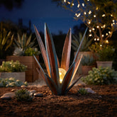 Metal Agave Solar Garden Light | Multi-Color Yard Decor | Rustic Outdoor Sculpture