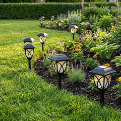Solar Pathway Lights, Warm LED Walkway Lamps, Garden Stake Lights