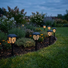 Solar Pathway Lights, Warm LED Walkway Lamps, Garden Stake Lights