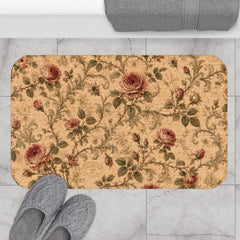 Vintage Rose Bath Mat – French Cottage Floral Bathroom Rug