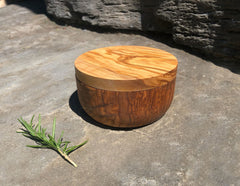 Olive Wood Salt Cellar with Lid, Double Compartment Spice Keeper
