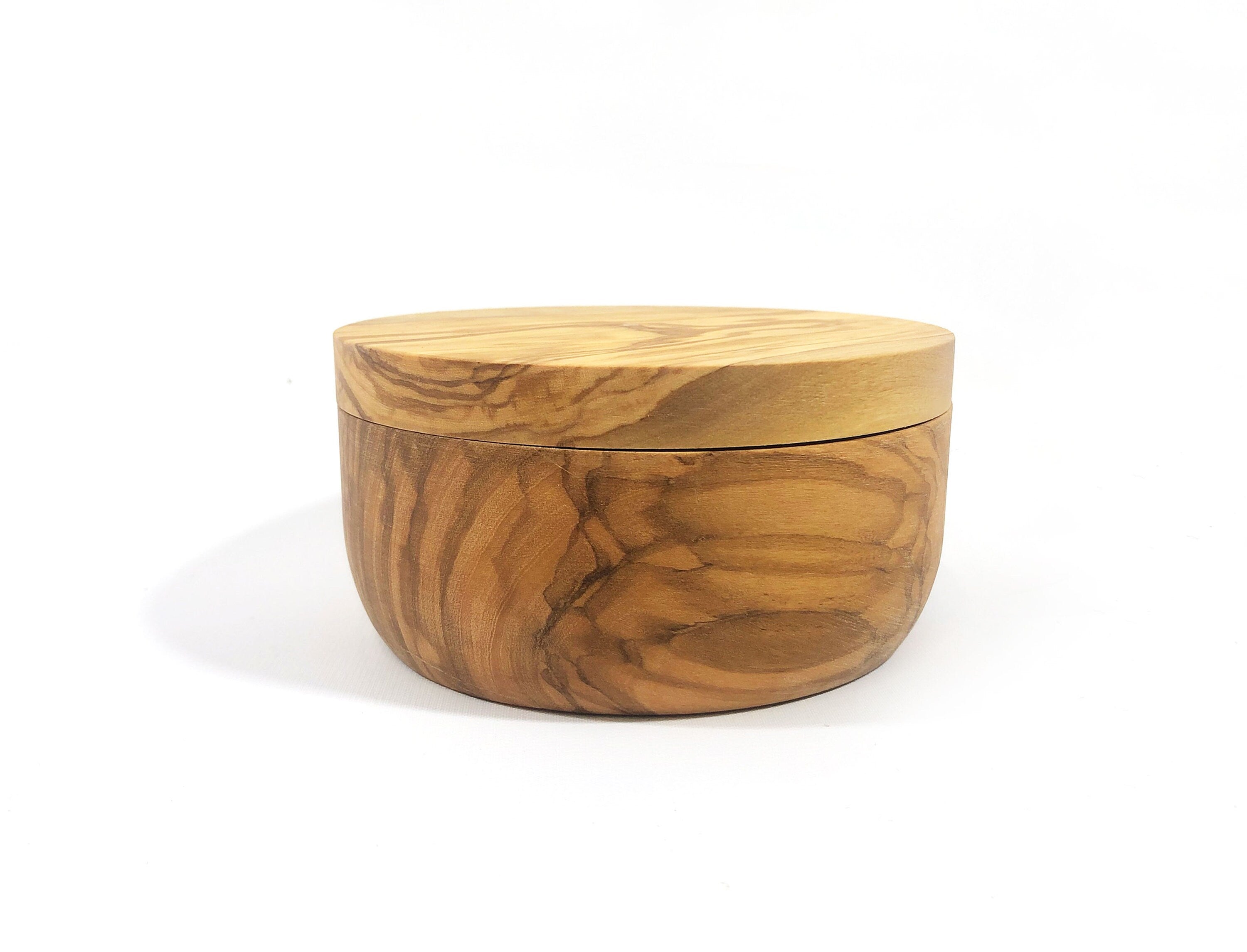Olive Wood Salt Cellar with Lid, Double Compartment Spice Keeper