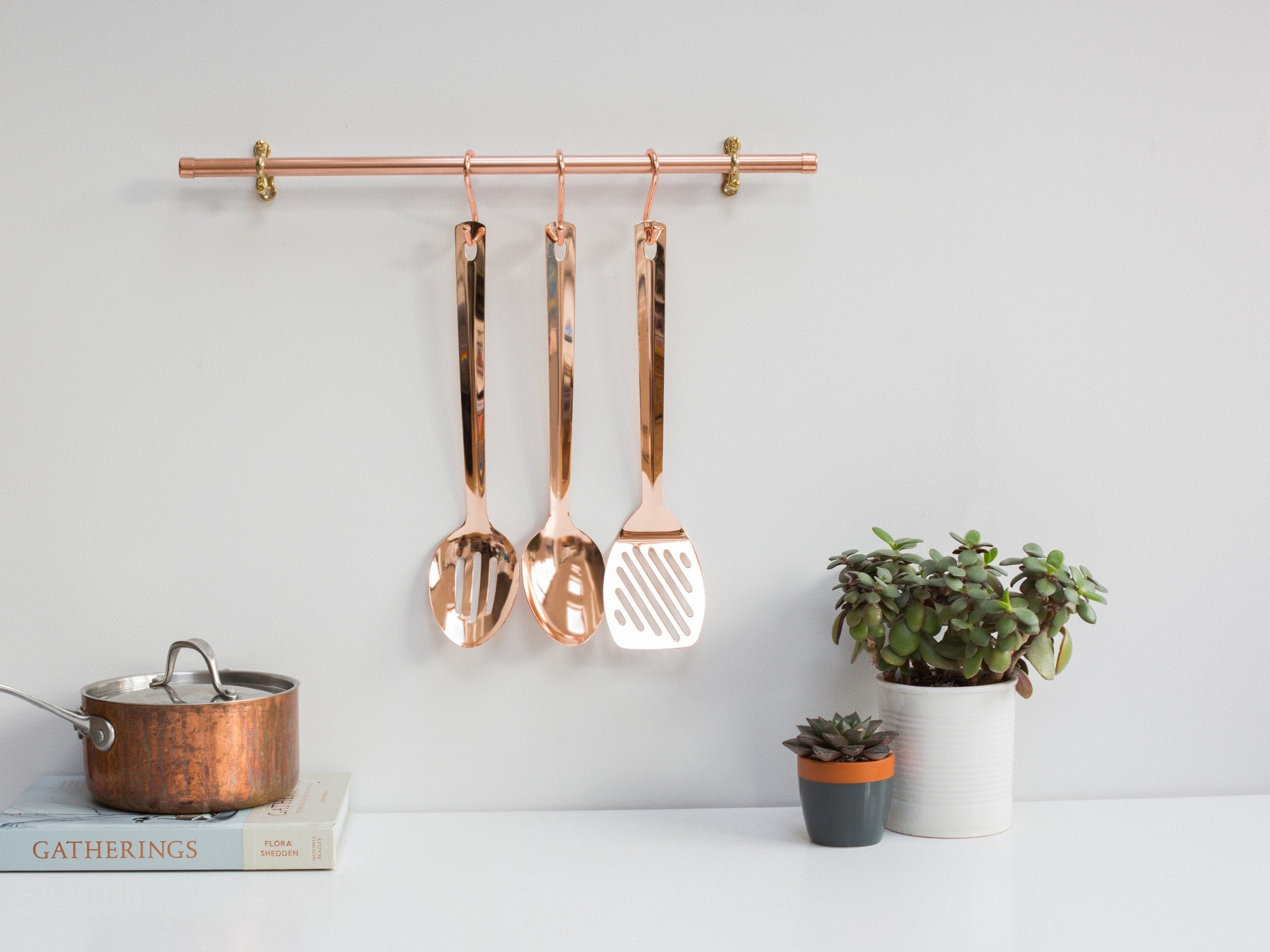 Copper Pipe Utensil and Pan Hanging Rail with Solid Brass Fittings