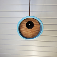 Modern Aqua Round Tube Birdhouse with Solid Oak