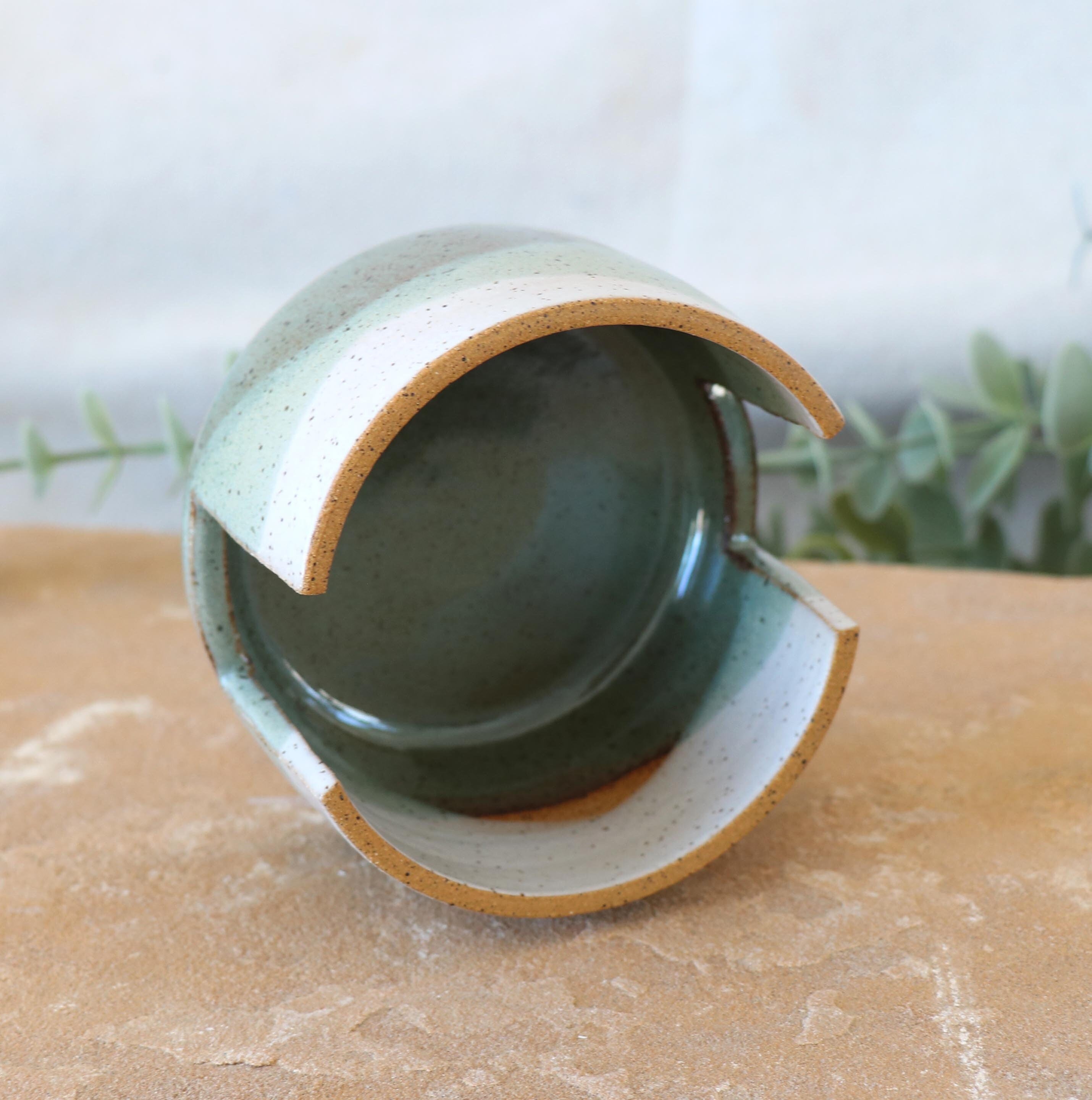 Ceramic Sponge Holder: Blended Green Glazes, Kitchen Organization