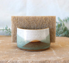 Ceramic Sponge Holder: Blended Green Glazes, Kitchen Organization