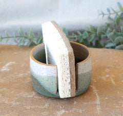 Ceramic Sponge Holder: Blended Green Glazes, Kitchen Organization