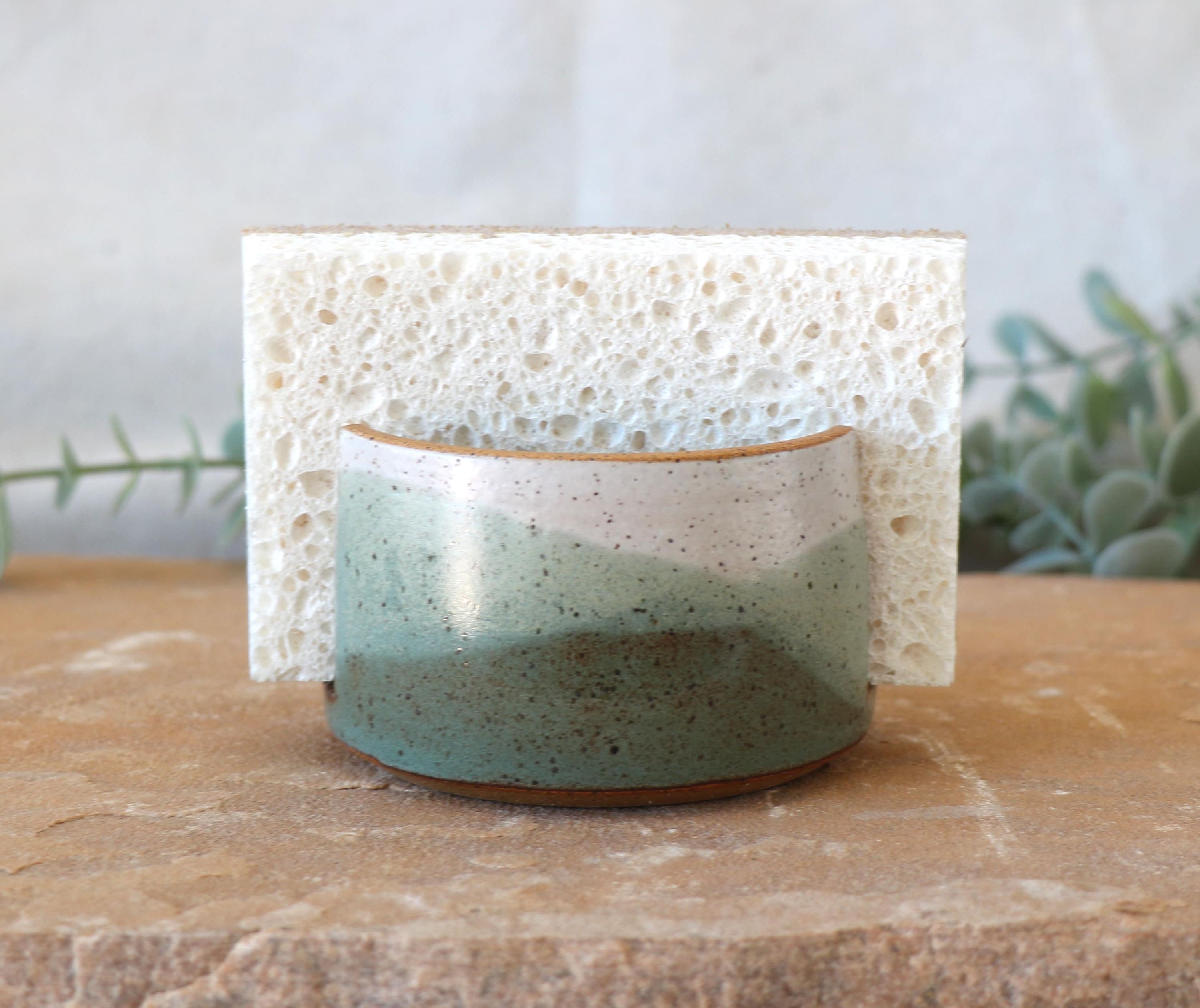 Ceramic Sponge Holder: Blended Green Glazes, Kitchen Organization