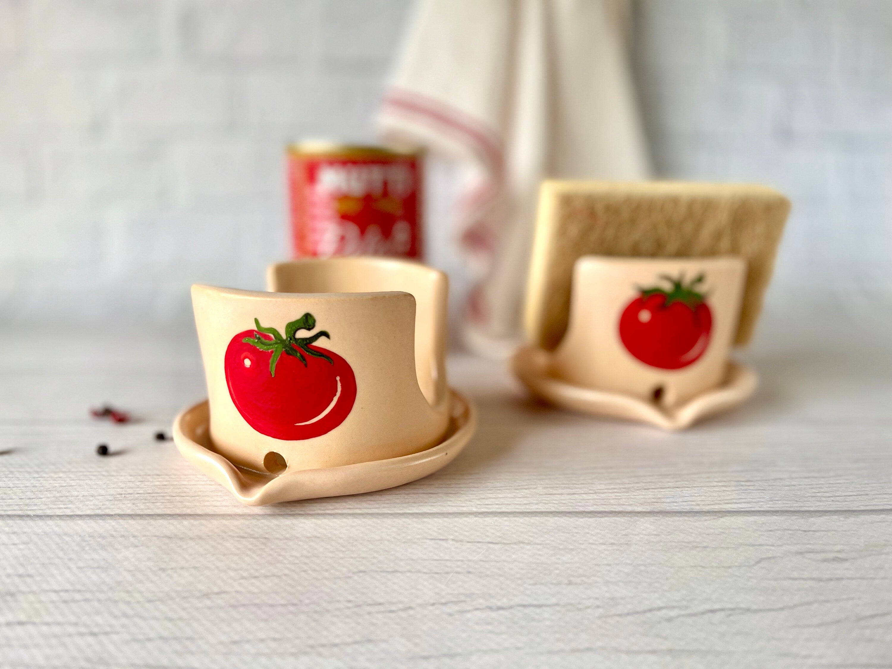 Ceramic Sponge Holder with Tomato Drawing