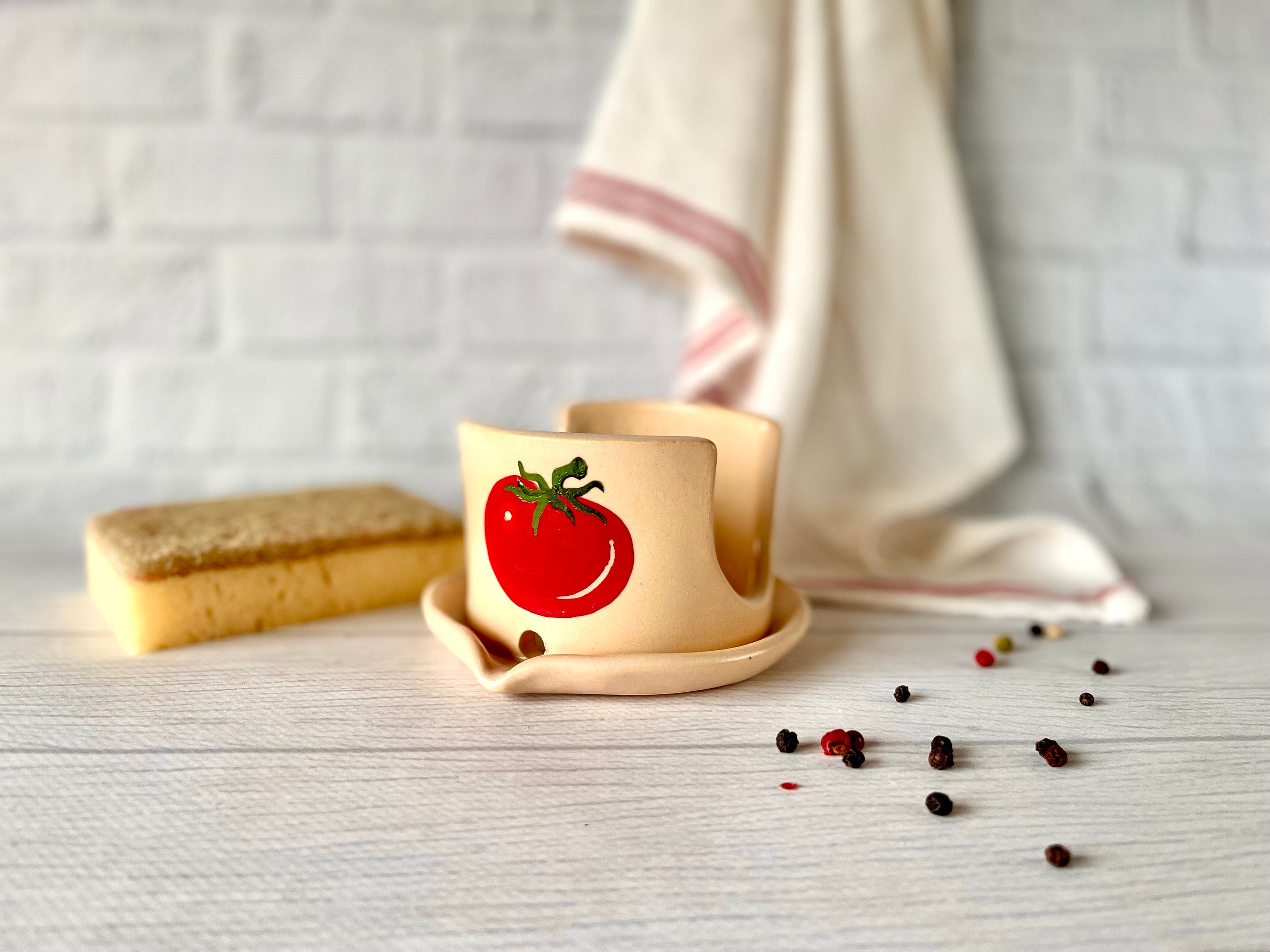 Ceramic Sponge Holder with Tomato Drawing