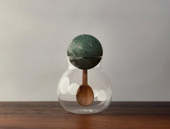 Decorative Spherical Glass Container with Stone Lid and Acacia Wood Spoon