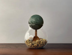 Decorative Spherical Glass Container with Stone Lid and Acacia Wood Spoon