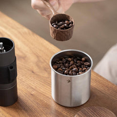 Matte Black Coffee Canister | Stainless Steel, Walnut Lid, Airtight