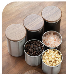 Matte Black Coffee Canister | Stainless Steel, Walnut Lid, Airtight