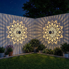 2 Pack Solar Fence Lights Metal Solar Powered Outdoor Wall Deck Step Lights Mandala Waterproof Fence Light for Garden Patio Backyard Decor