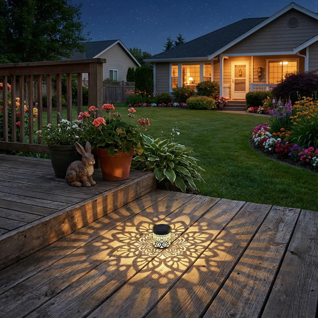 2 Pack Solar Fence Lights Metal Solar Powered Outdoor Wall Deck Step Lights Mandala Waterproof Fence Light for Garden Patio Backyard Decor