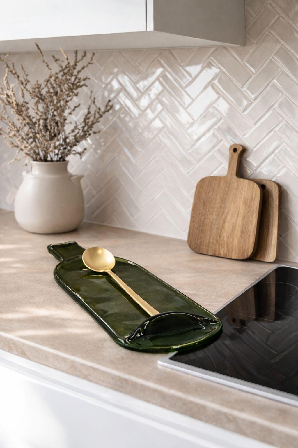 Recycled Wine Bottle Spoon Rest | Fused Glass Kitchen Tray