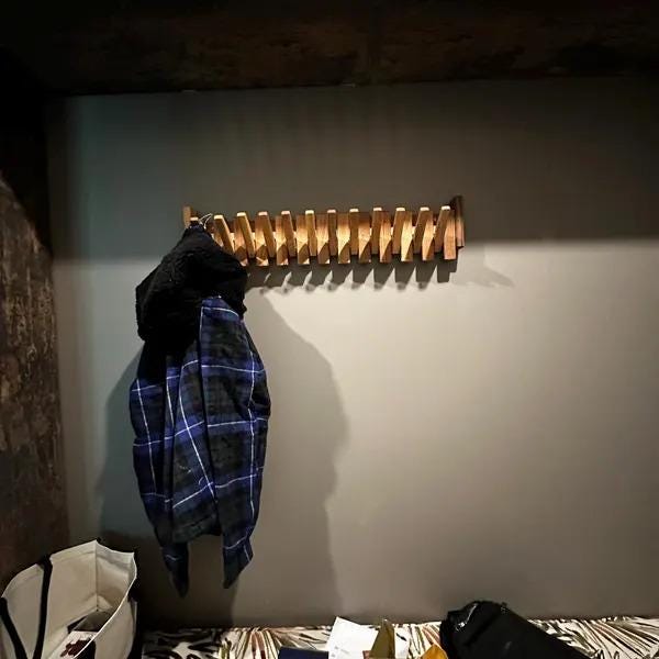 Walnut & Beech Wood Magnetic Piano Coat Rack – Space Saving Wall Hook Organizer for Coats, Hats, Towels