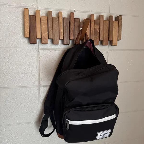 Walnut & Beech Wood Magnetic Piano Coat Rack – Space Saving Wall Hook Organizer for Coats, Hats, Towels