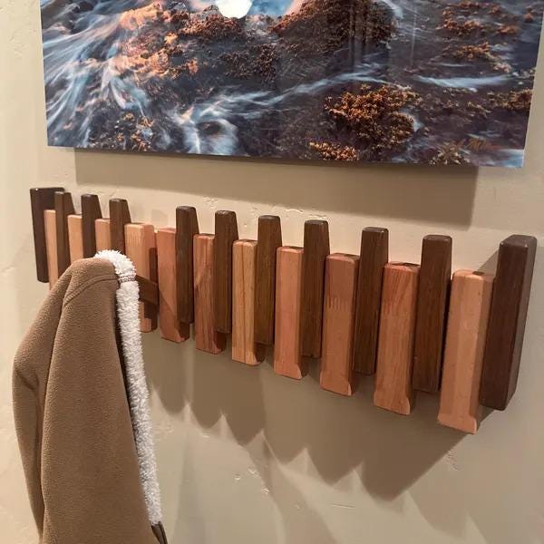 Walnut & Beech Wood Magnetic Piano Coat Rack – Space Saving Wall Hook Organizer for Coats, Hats, Towels