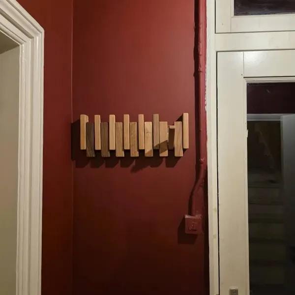 Walnut & Beech Wood Magnetic Piano Coat Rack – Space Saving Wall Hook Organizer for Coats, Hats, Towels