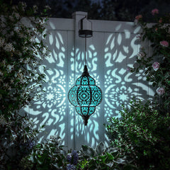 Hanging Solar Lantern, Moroccan Style Blue Waterproof Plastic Solar Light