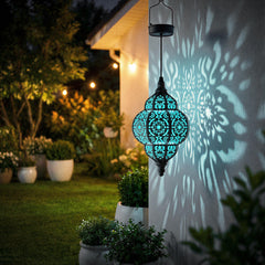 Hanging Solar Lantern, Moroccan Style Blue Waterproof Plastic Solar Light