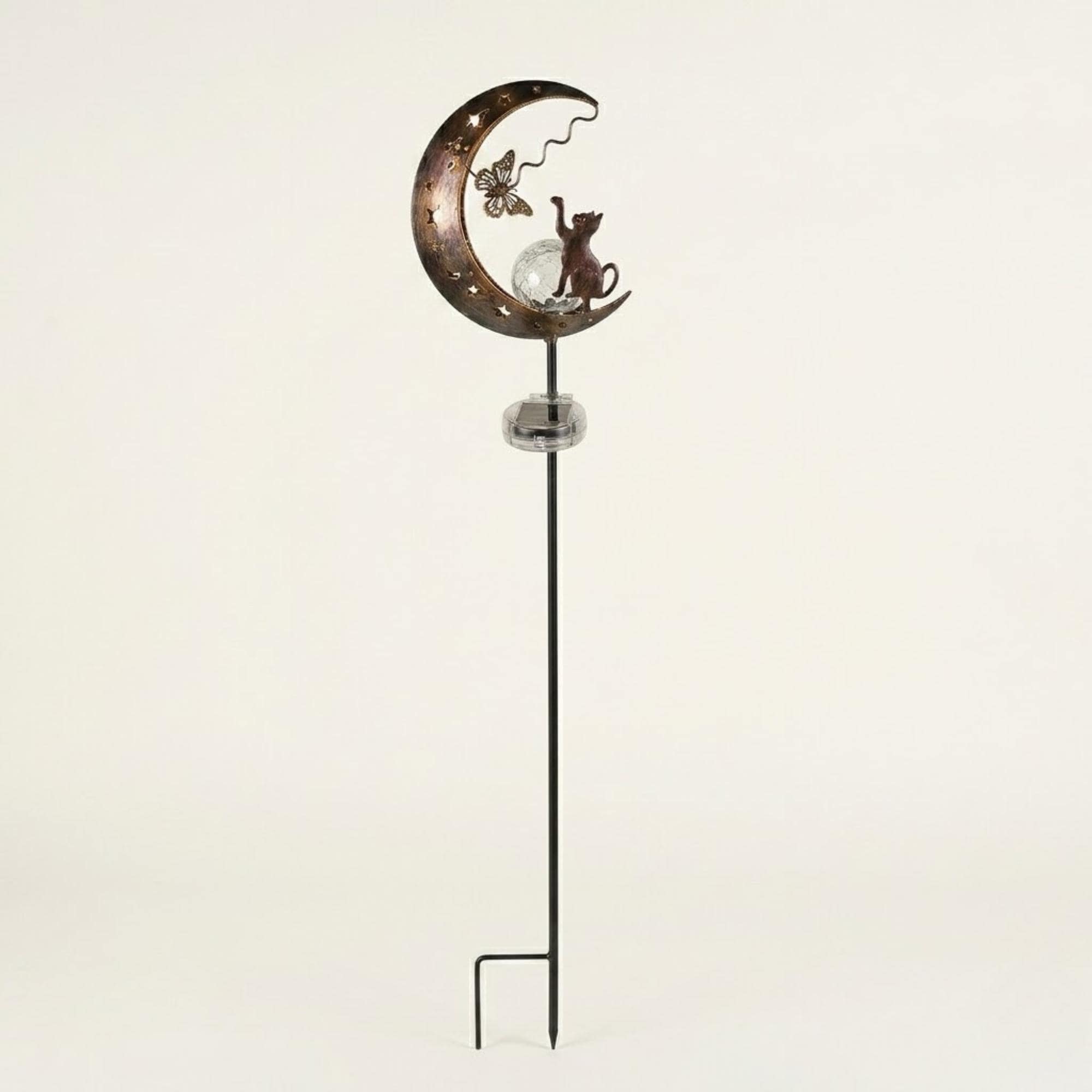 Cat Moon Solar Garden Stake Light, Metal Yard Decor, Solar Powered Pathway Lamp