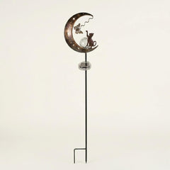 Cat Moon Solar Garden Stake Light, Metal Yard Decor, Solar Powered Pathway Lamp