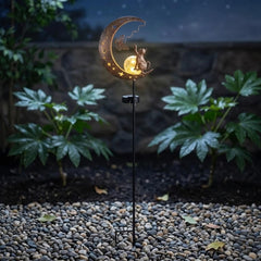 Cat Moon Solar Garden Stake Light, Metal Yard Decor, Solar Powered Pathway Lamp