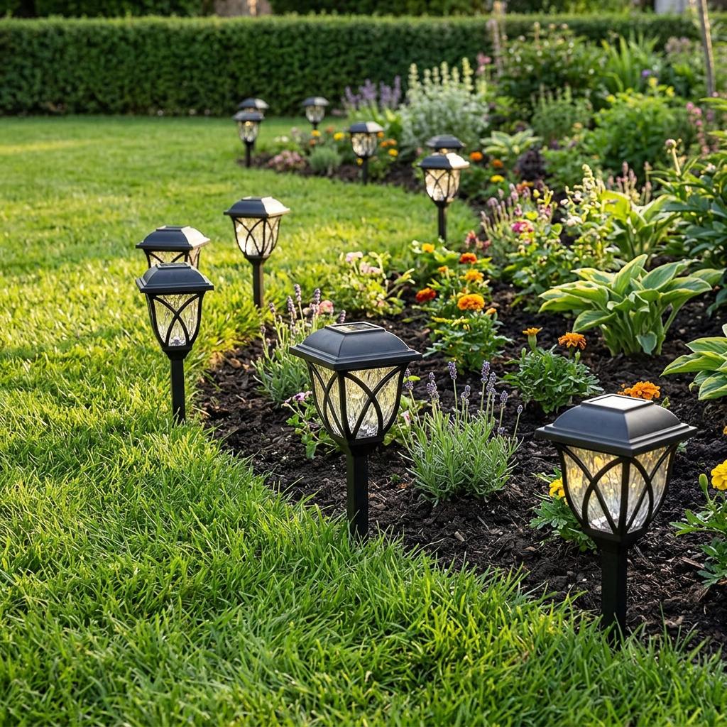 Solar Pathway Lights, Warm LED Walkway Lamps, Garden Stake Lights