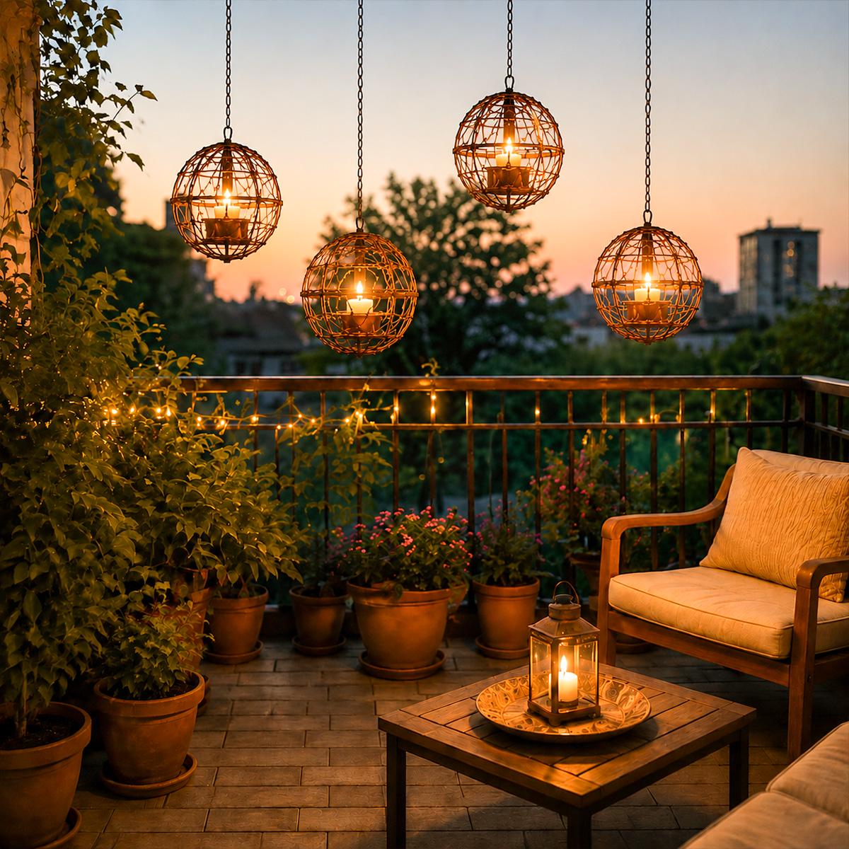 Outdoor Hanging Wire Globe Lanterns, Cozy Patio & Garden Candle Lights, Rustic Wedding Glow, Pergola Hanging Orbs, String Lights