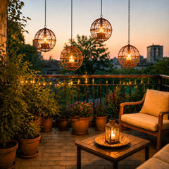 Outdoor Hanging Wire Globe Lanterns, Cozy Patio & Garden Candle Lights, Rustic Wedding Glow, Pergola Hanging Orbs, String Lights