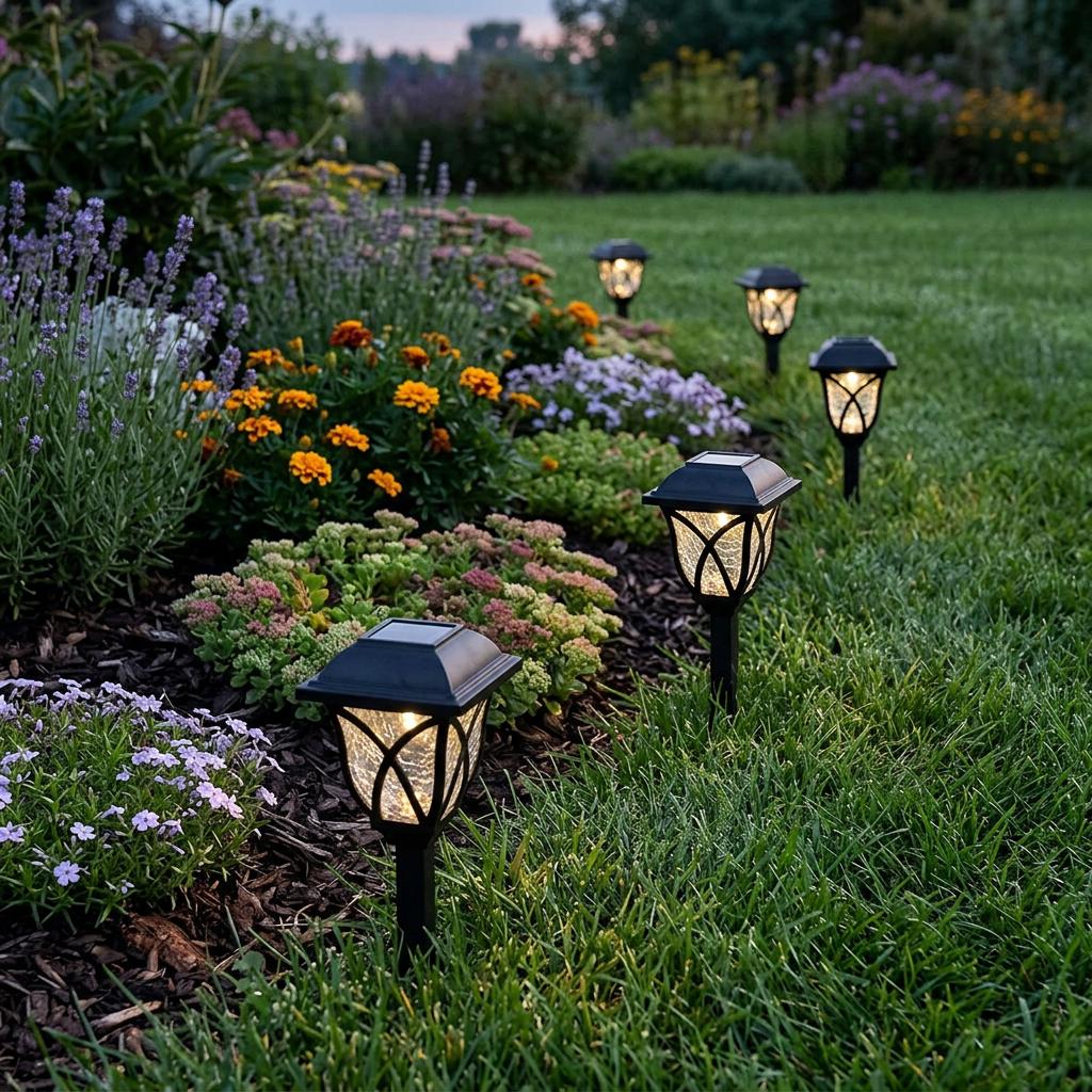 Solar Pathway Lights, Warm LED Walkway Lamps, Garden Stake Lights