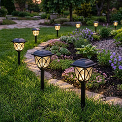 Solar Pathway Lights, Warm LED Walkway Lamps, Garden Stake Lights